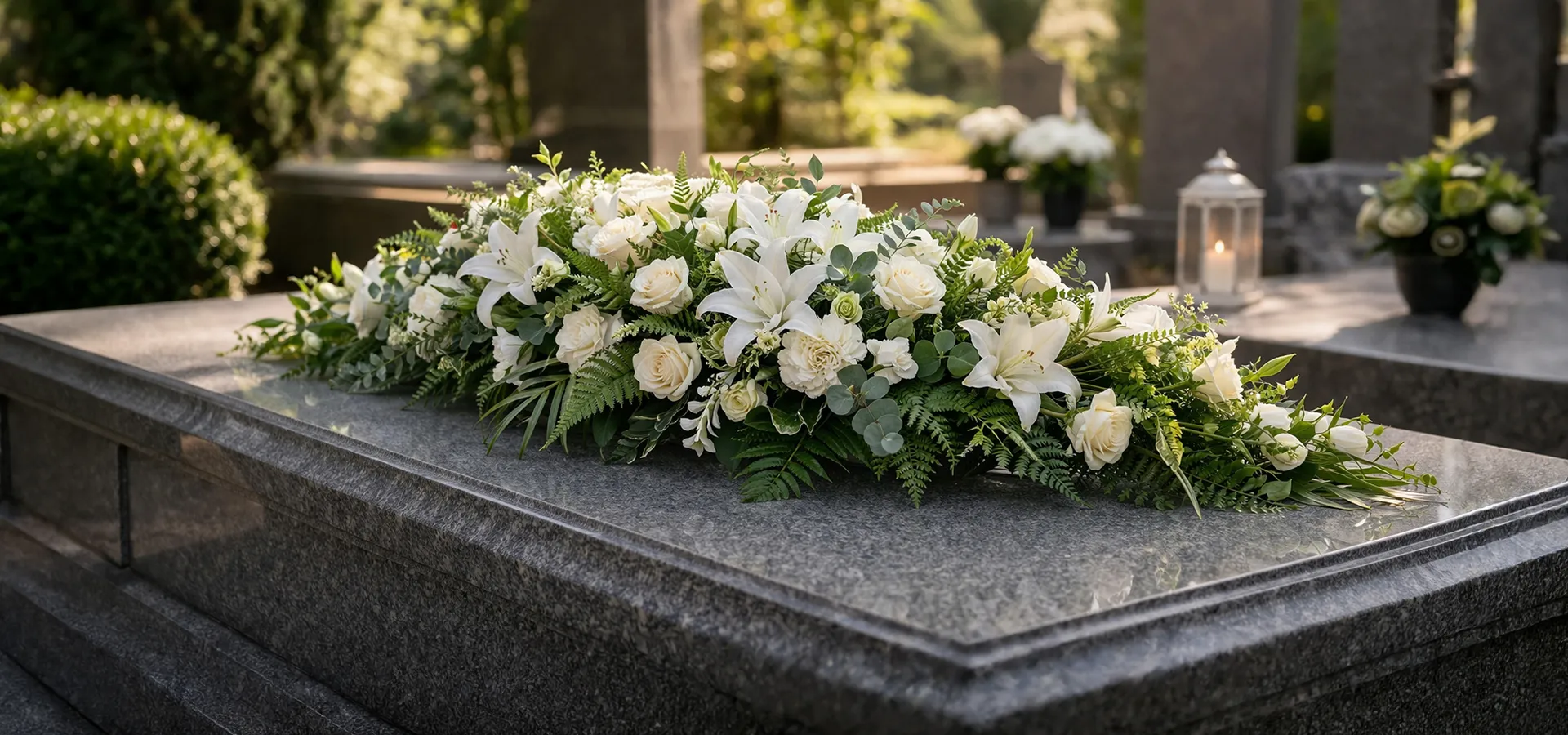 composizioni floreali artificiali per lutto e commemorazione copribara floreali