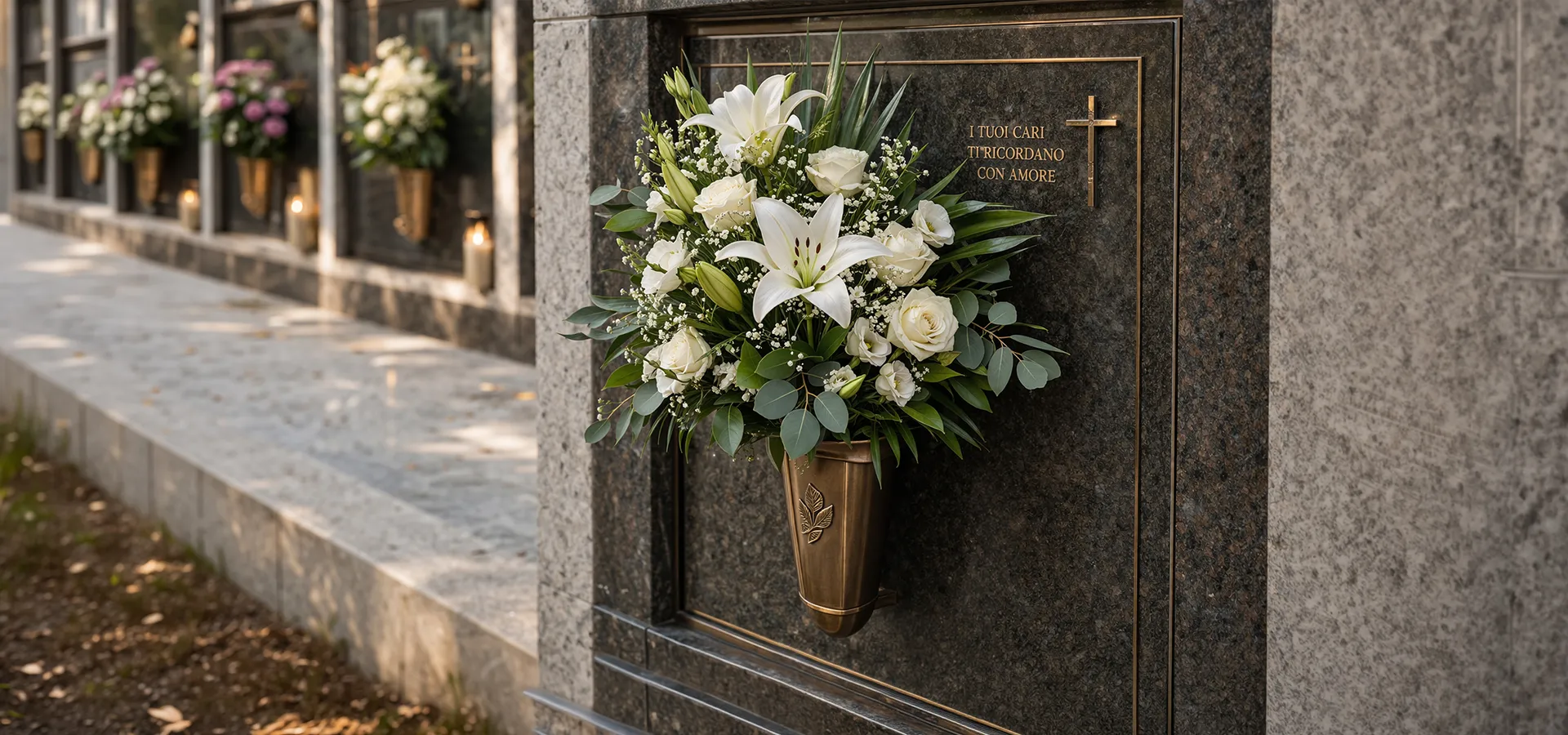 composizioni floreali artificiali per lutto e commemorazione mazzi per loculo lusso
