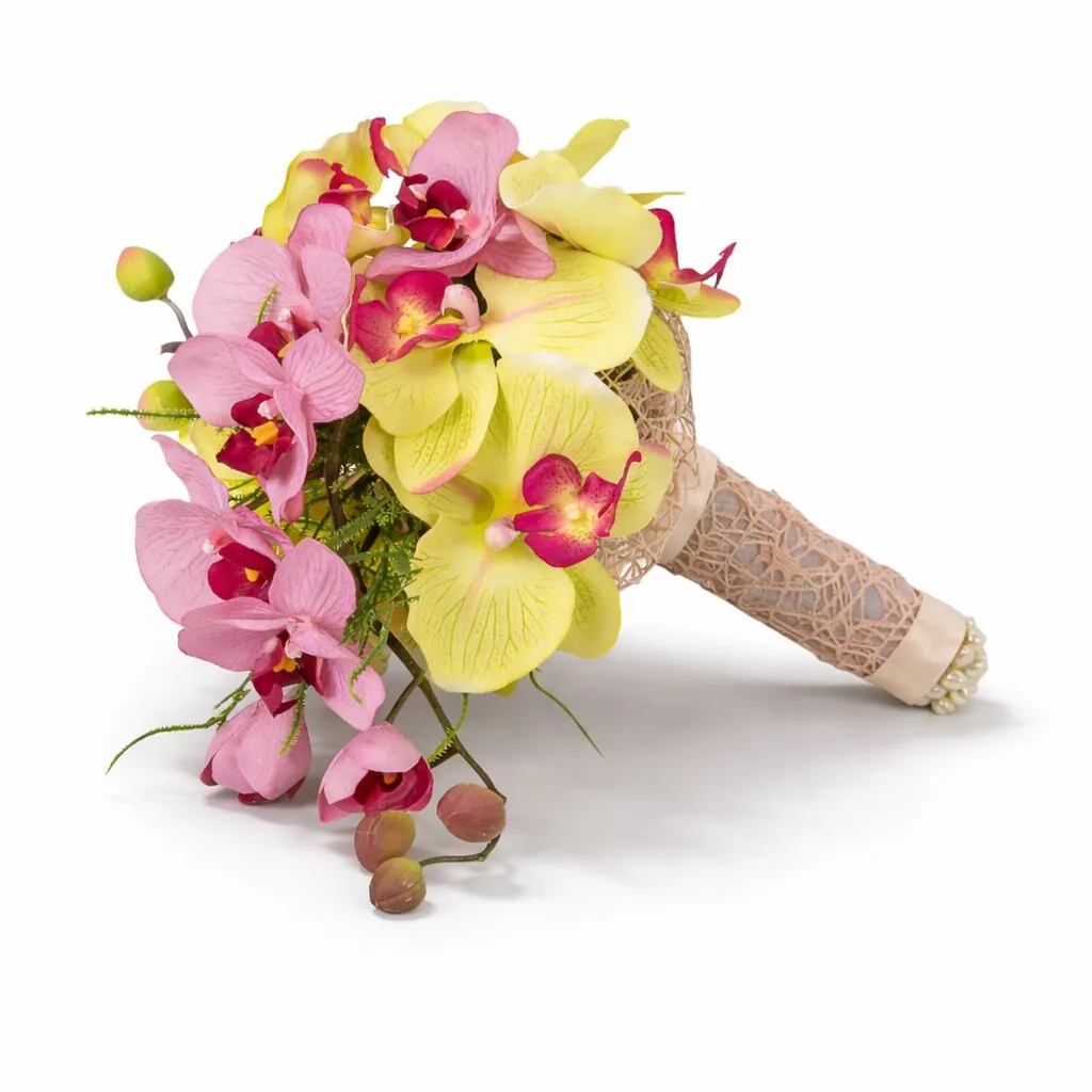 Bouquet sposa con orchidee bicolore