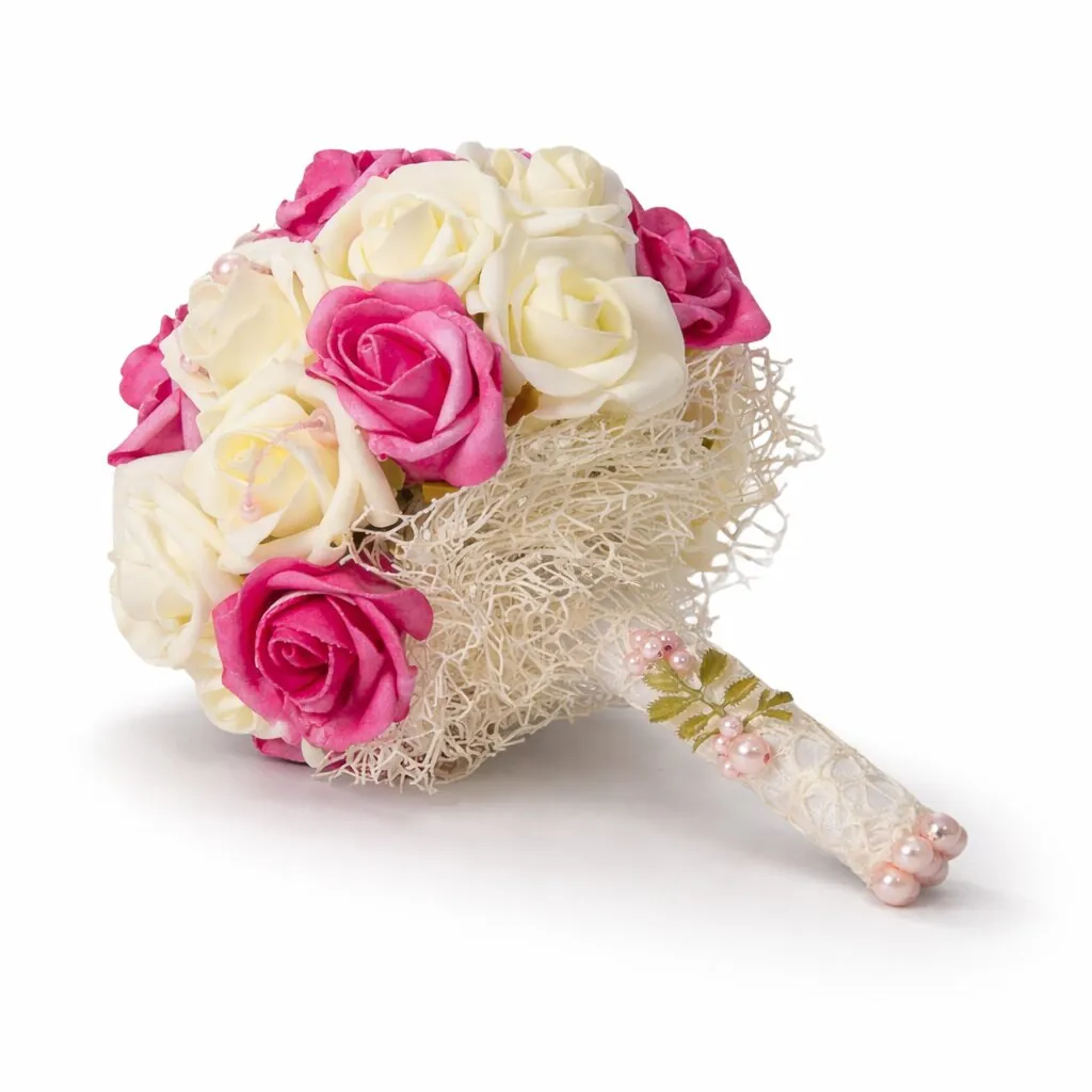 Bouquet sposa di rose fucsia e bianche
