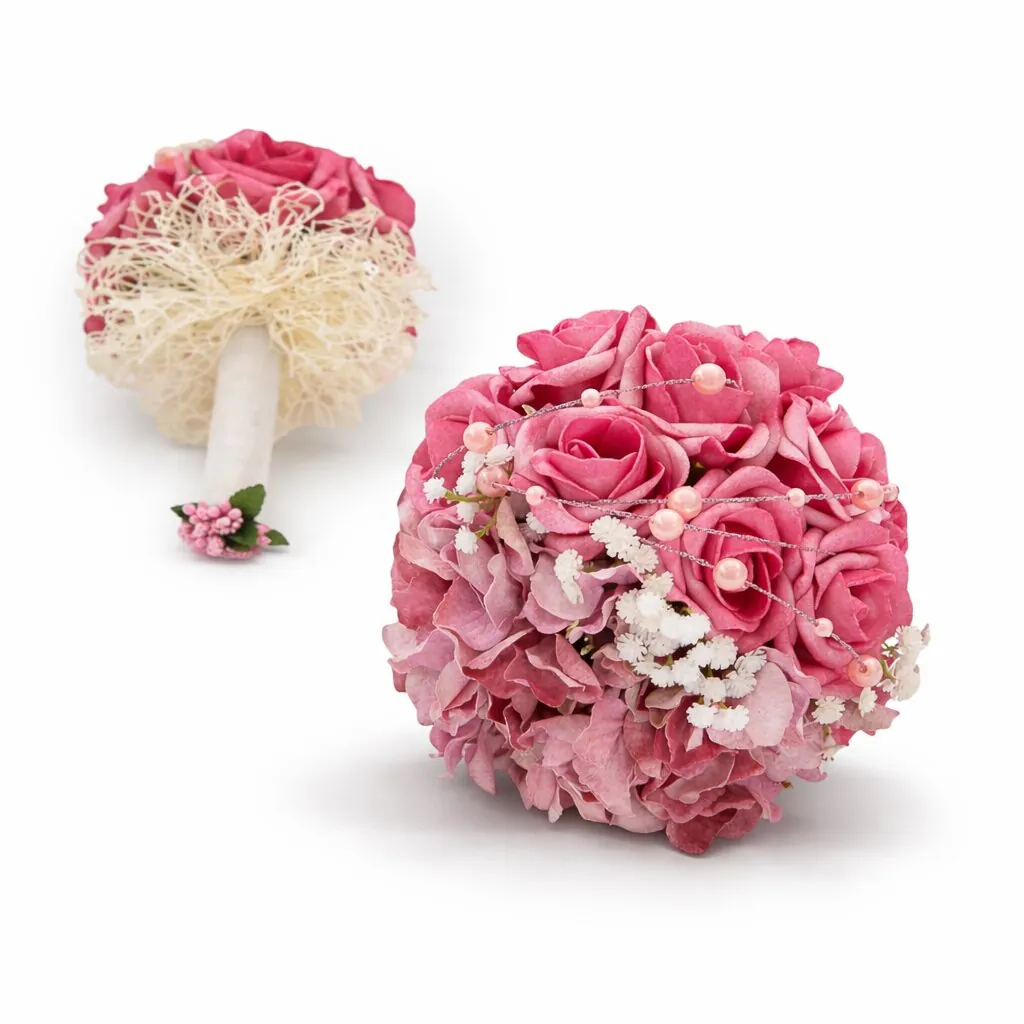 Bouquet sposa di rose fucsia e rosa antico
