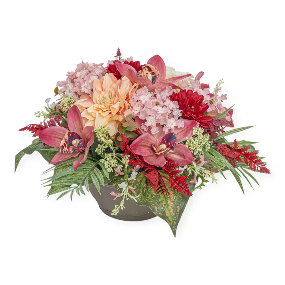 Ciotola con orchidee cymbidium rosse