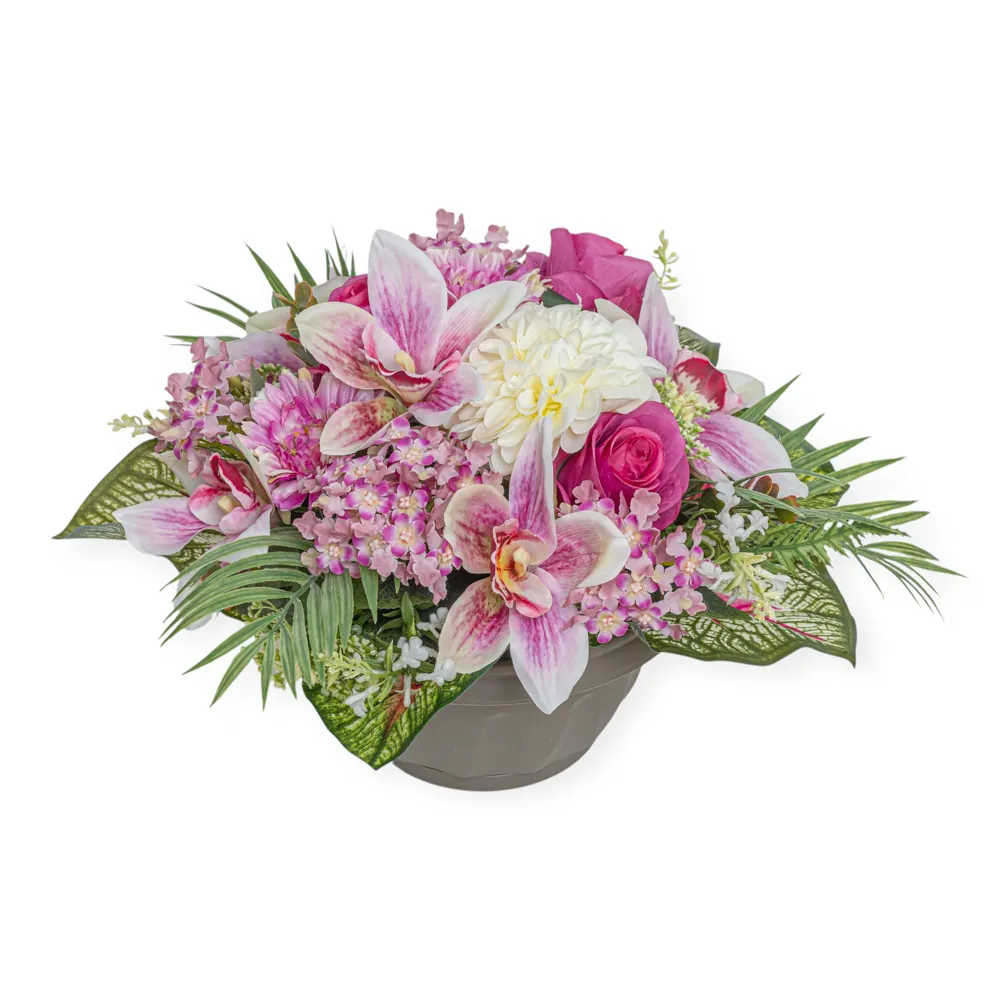 Ciotola orchidee rosa e dalia crema