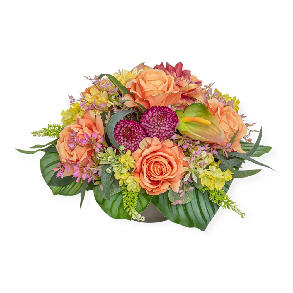 Ciotola rose arancio e anthurium verde