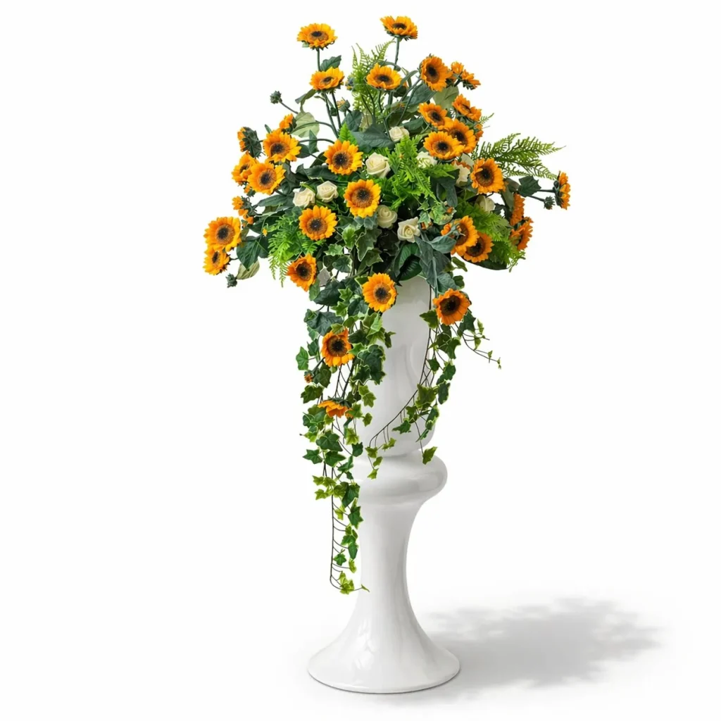 Immagine del prodotto: Colonna di gerbere gialle e roselline bianche