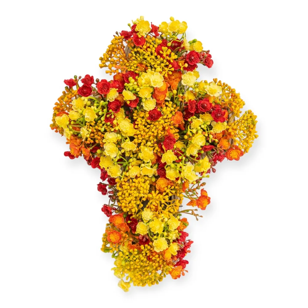 Croce con Fiori Piccoli Arancio e Gialli
