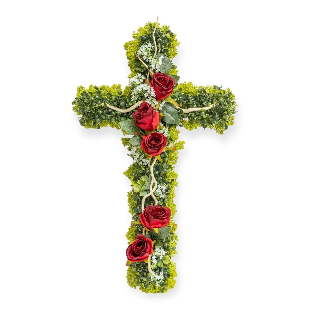 Croce con Verde e Rose Rosse