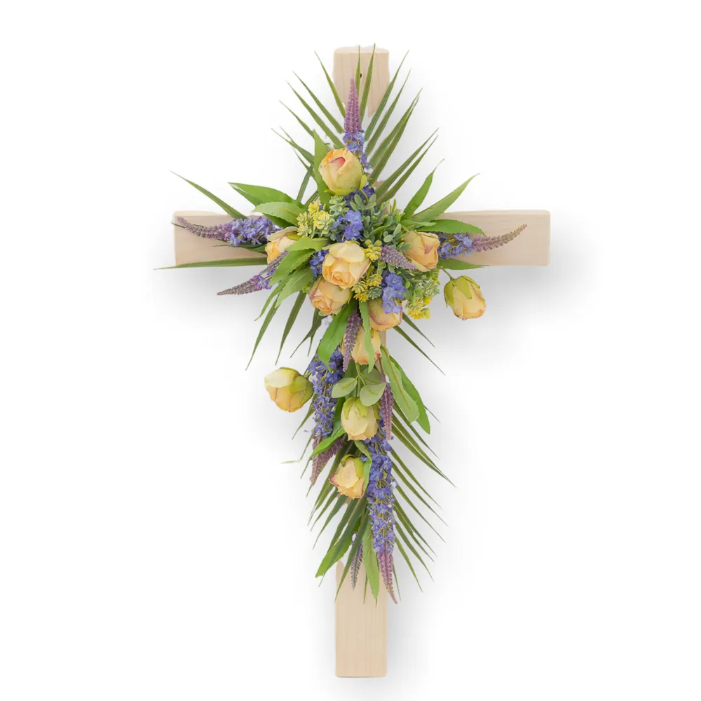 Croce in Legno con Tulipani Lavanda