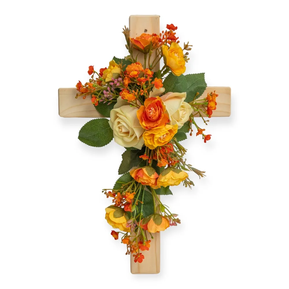 Croce in Legno di Rose Arancio e Crema