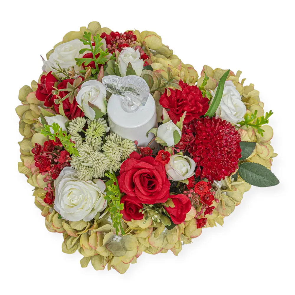 Cuore Medio Rose Rosse e Porta Mini Cero