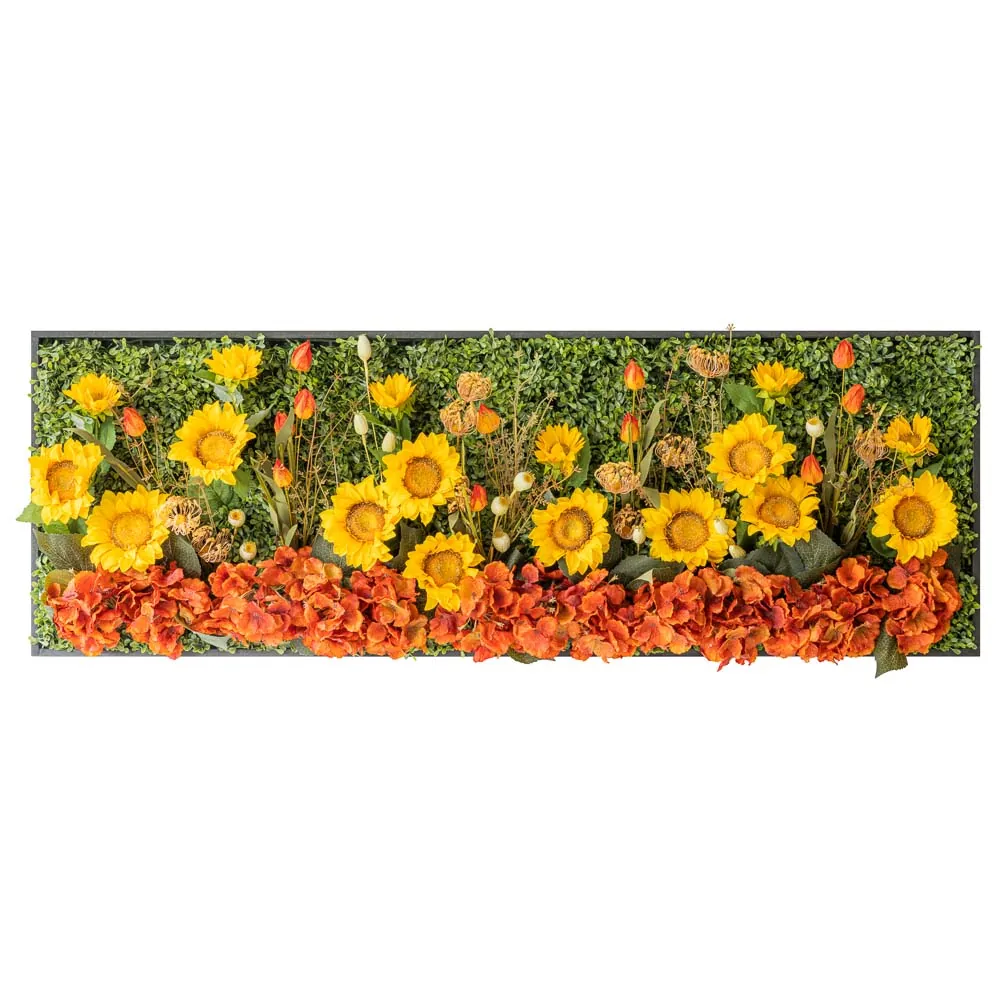 Quadro orizzontale con anemoni multicolore e spighe