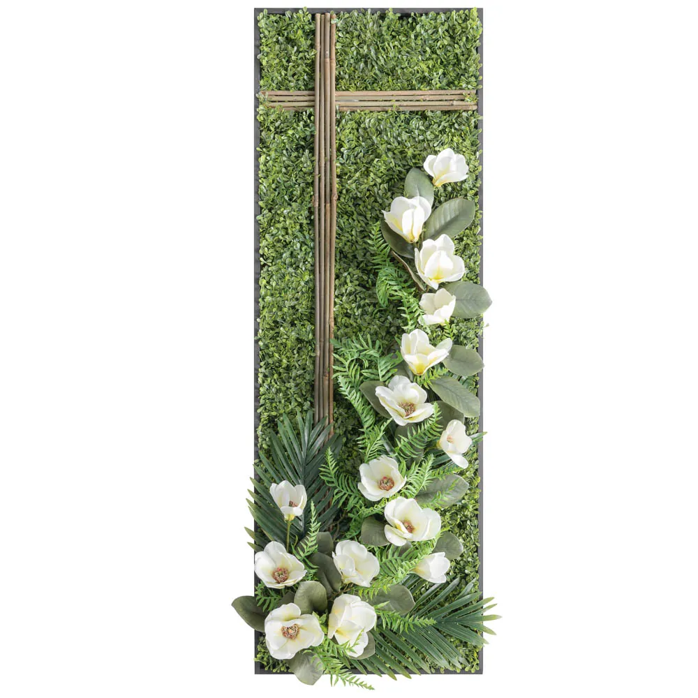 Quadro verticale con magnolia bianca e bosso
