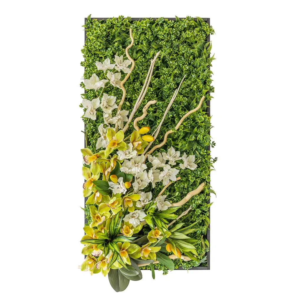 Quadro verticale di orchidee cymbidium bianche e bosso