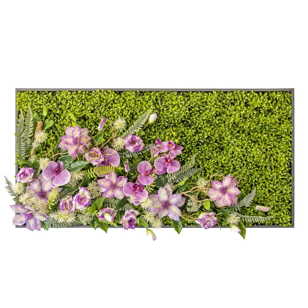 Quadro orizzontale con orchidee viola e clematis