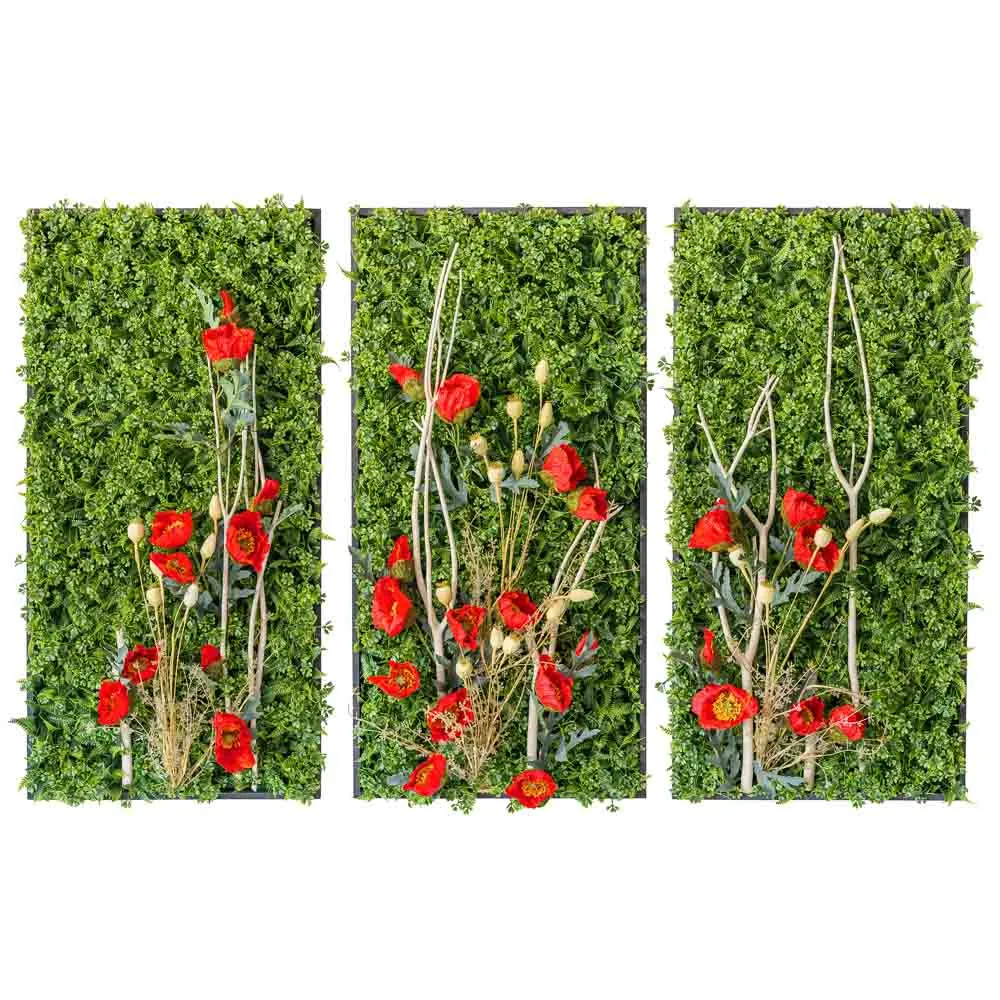 Quadro verticale papaveri rossi rami bosso