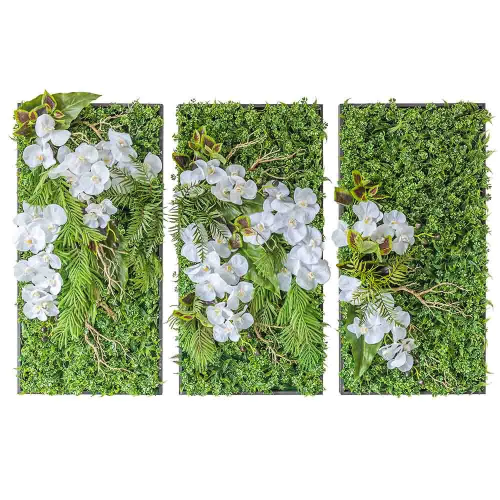 Trittico di quadri con orchidee bianche e rami