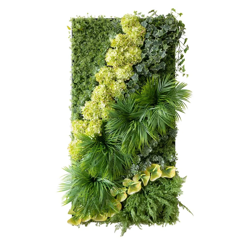 Quadro verde con ortensie e palma anthurium