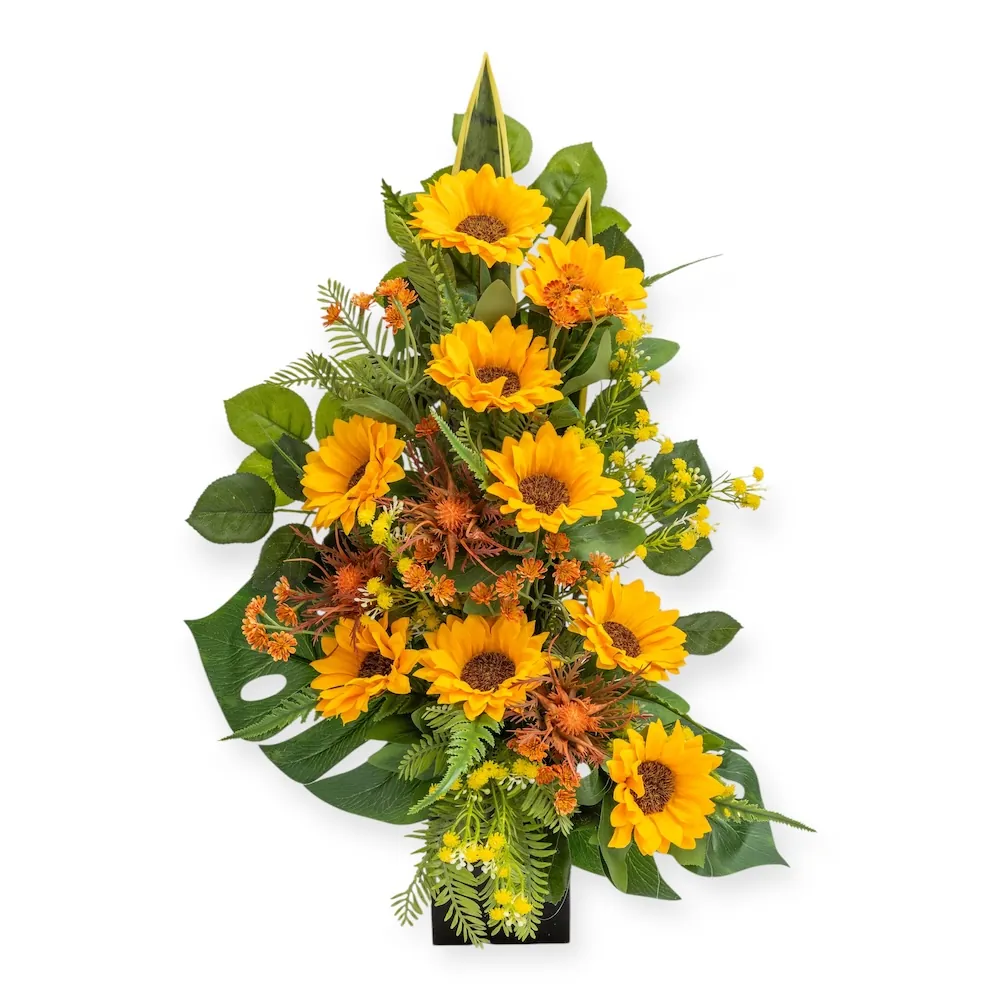 Mazzo di lusso per loculo con girasoli e sansevieria