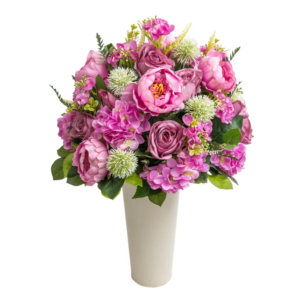 Mazzo peonie fucsia rose lilla e cardi