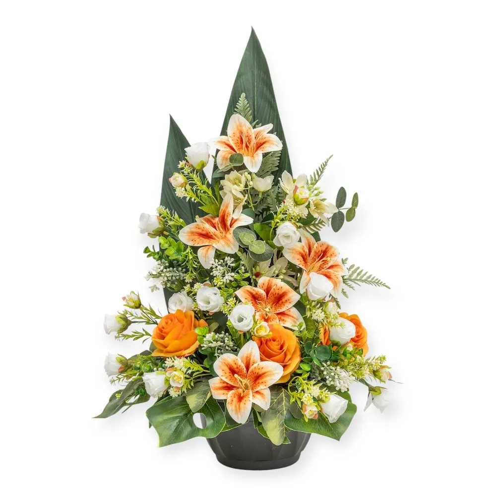 Monofacciale con gigli tigrati e rose arancio
