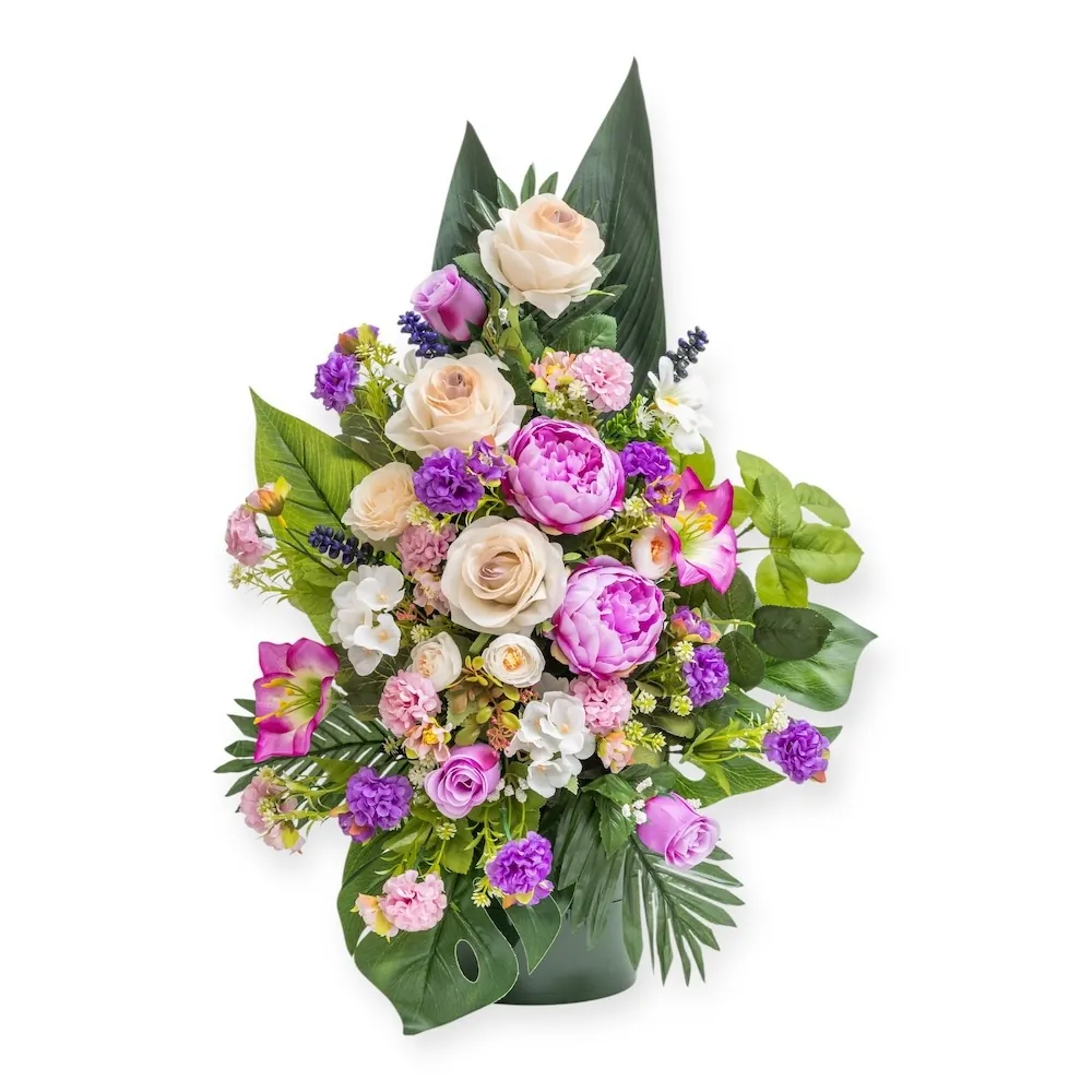 Monofacciale con peonie erose viola e champagne