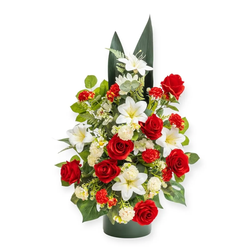 Monofacciale con rose rosse e gigli bianchi