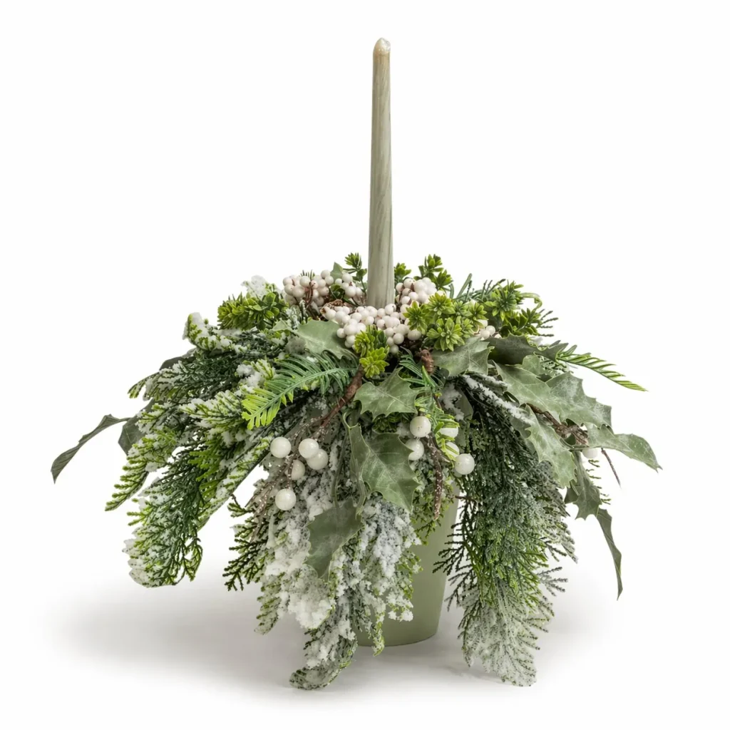 Immagine del prodotto: Centrotavola natalizio con candela verde, bianco nordico