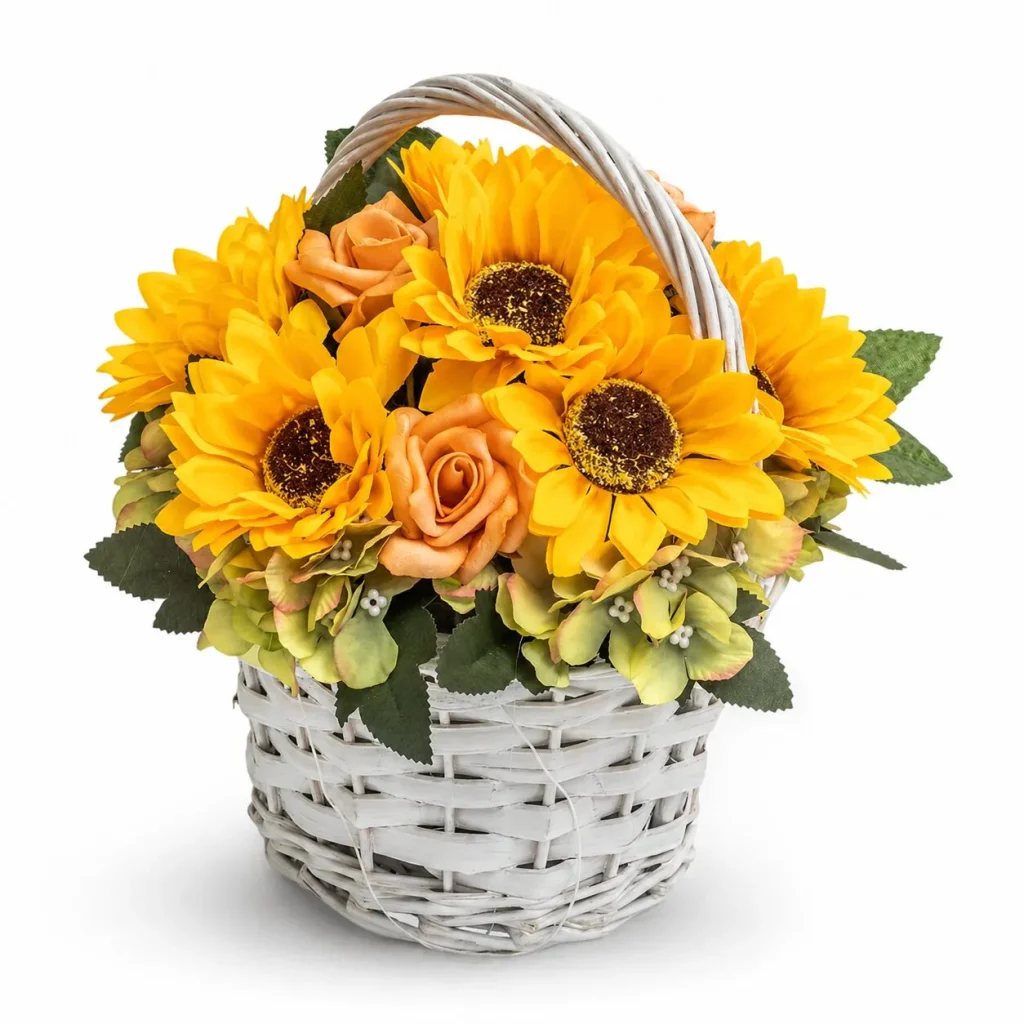 Immagine del prodotto: Cestino vimini girasoli rose pesca