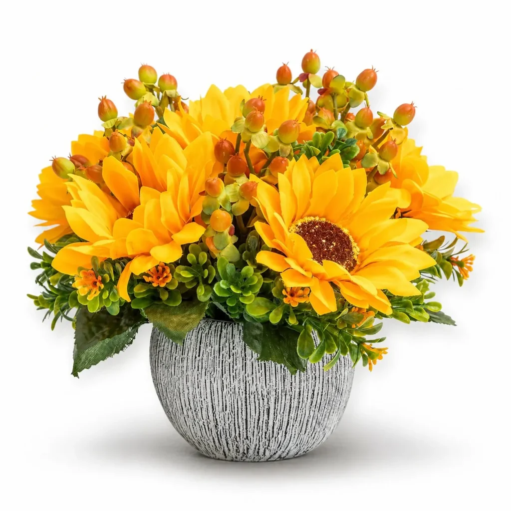 Immagine del prodotto: Vasetto cemento girasoli e bacche