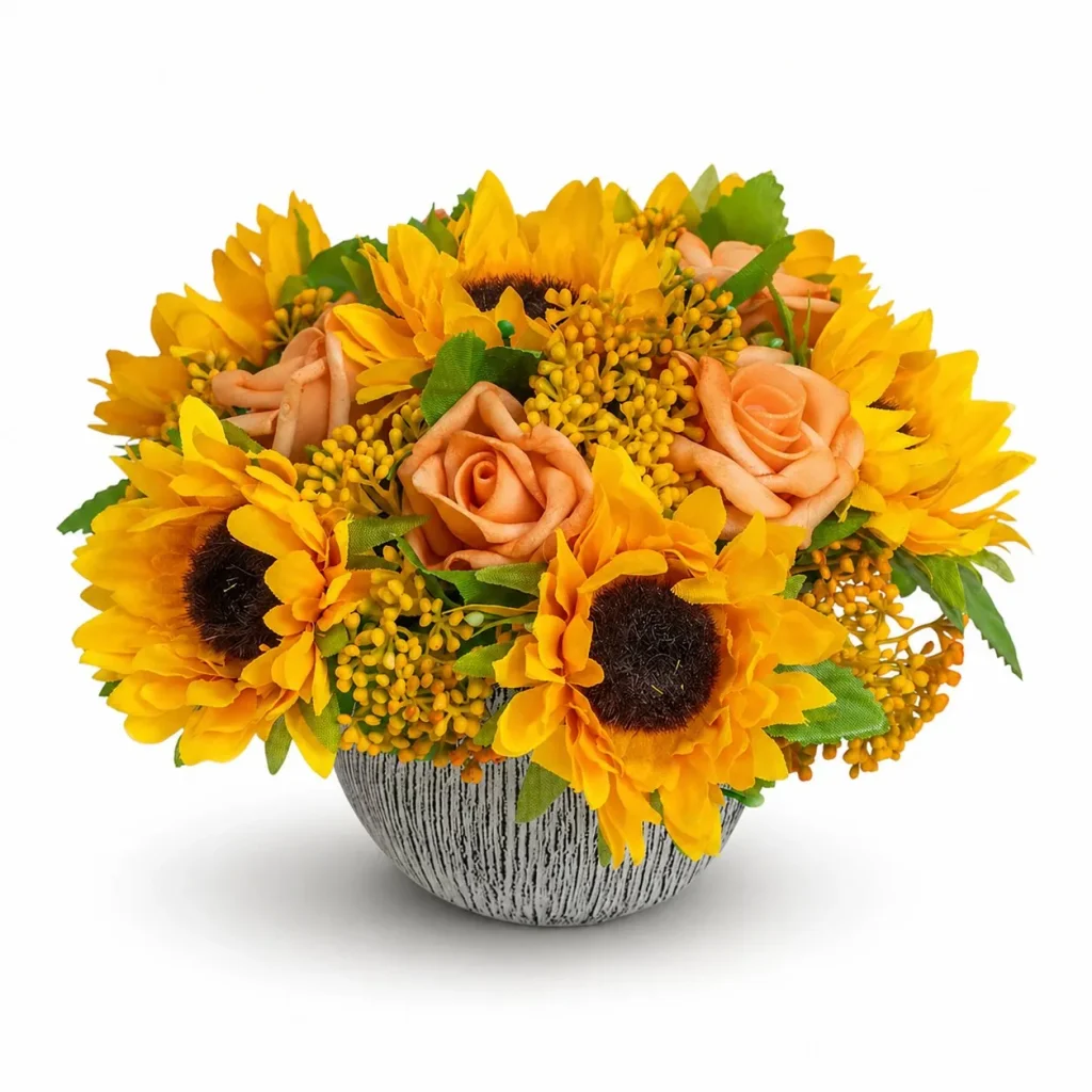 Immagine del prodotto: Vasetto in cemento rigato con girasoli