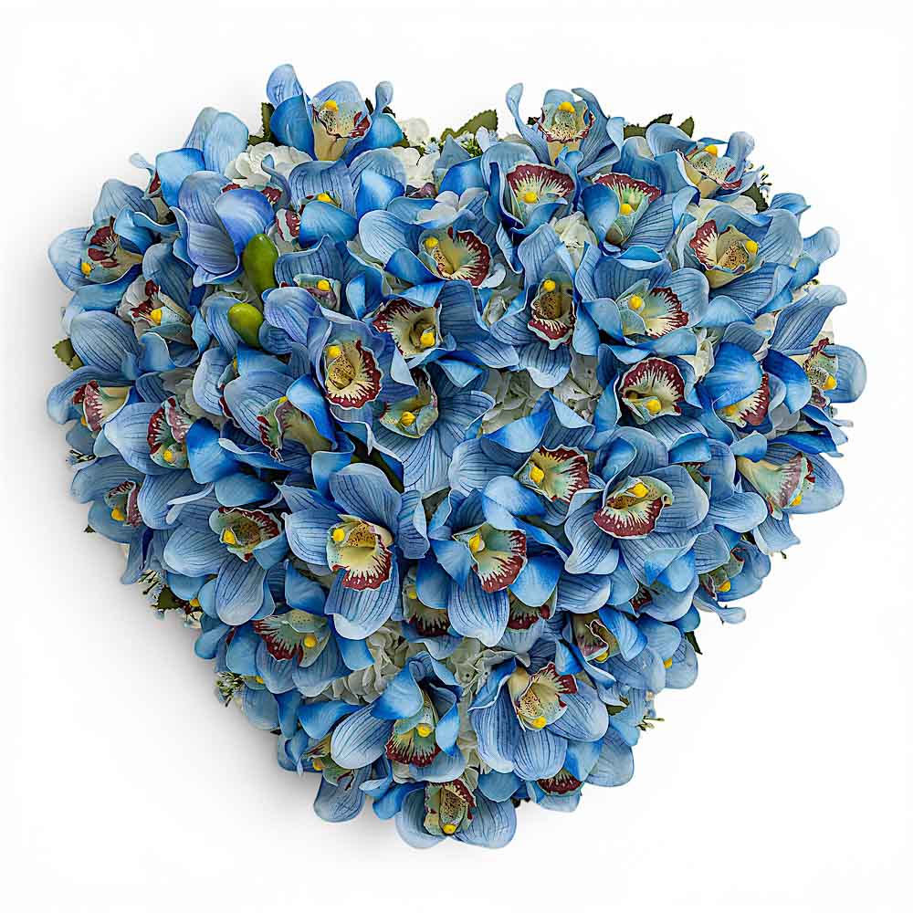 cu045 cuore diametro 55 cm con orchidea cymbidium azzurro in materiale realt touch